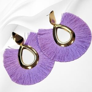 Large Lilac Purple Bohemian Tassel/Fringe Water Drop Dangle Earrings (#E11)